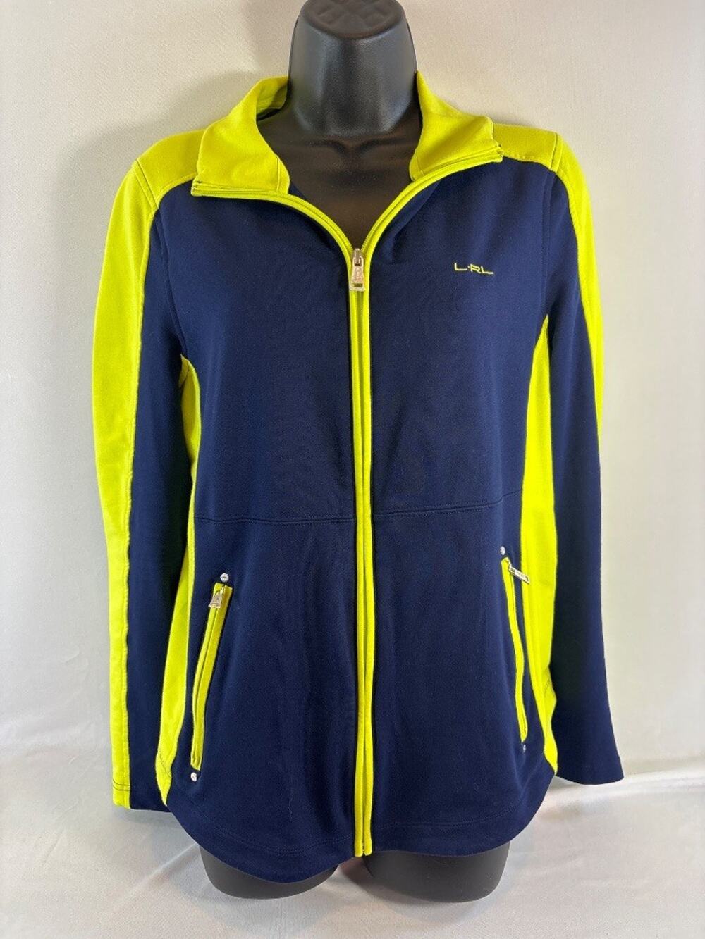 Ralph Lauren LRL Lauren Active Navy Yellow Zip Track Jacket Size L